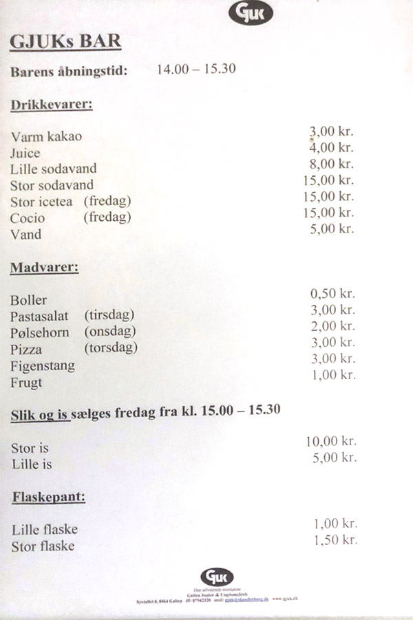 Barens menukort